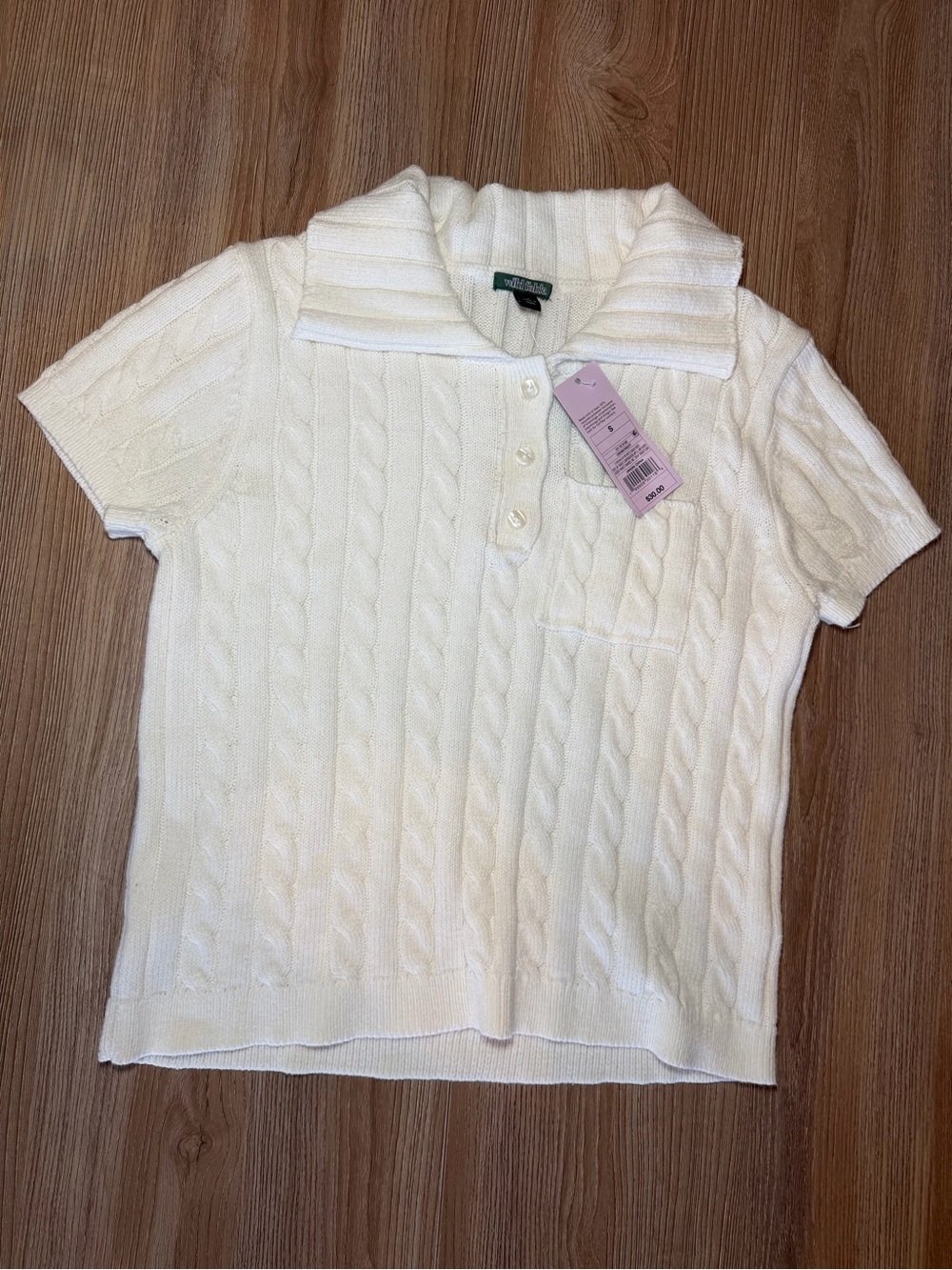 wild fable Cream Cable Knit Short Sleeve Polo